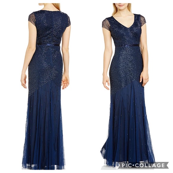 Adrianna Papell beaded cap sleeves long dress - Picture 3 of 13